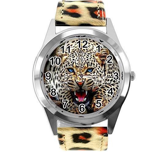 Leopard Print Leather Round Watch for Leopard Fans