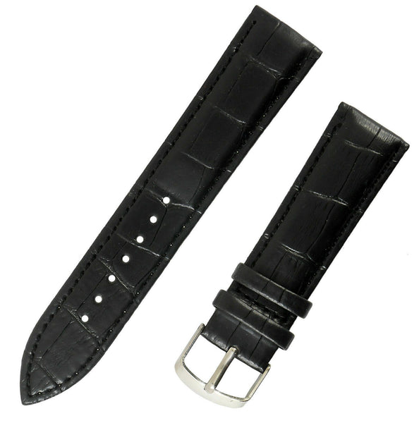 1x Black Crocodile Alligator Grain Leather Premium Quality Band Watch Strap 22mm