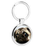PUG DOG PUPPY STAINLESS STEEL LARGE 36MM ROUND SILVER HEAVY DUTY PHOTO KEYRING