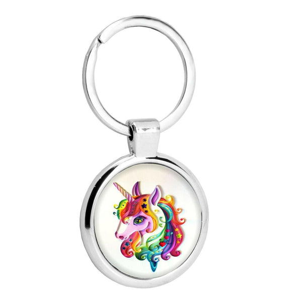 UNICORN E1 PONY HORSE STAINLESS STEEL LARGE 36MM ROUND SILVER PHOTO KEYRING