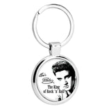 ELVIS PRESLEY MUSIC KING STAINLESS STEEL LARGE 36MM ROUND SILVER PHOTO KEYRING