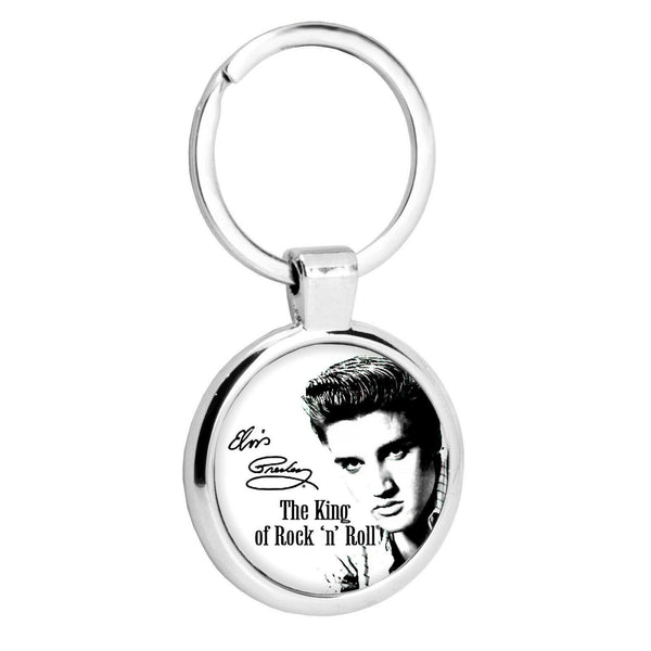 ELVIS PRESLEY MUSIC KING STAINLESS STEEL LARGE 36MM ROUND SILVER PHOTO KEYRING