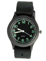 BLACK TACTICAL FIELD OPS  MILITARY SWISS CANVAS BAND LUMINOUS HANDS ARMY WATCH