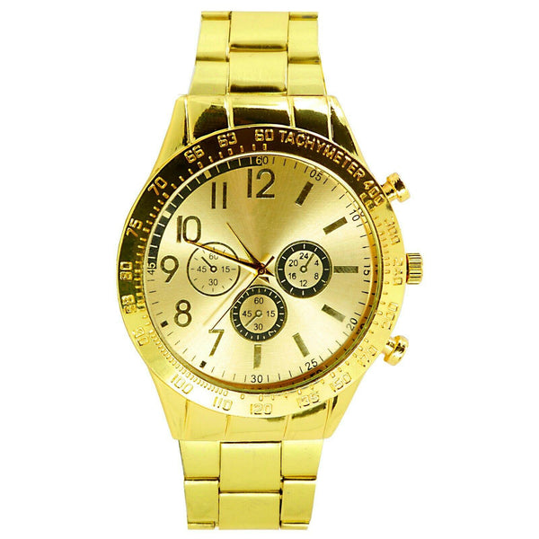 GENTS BUSINESS CHRONOGRAPH DESIGN DAYTONA GOLD DIAL GOLD BRACELET STEEL WATCH