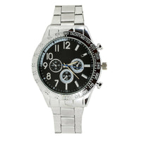 GENTS BUSINESS CHRONOGRAPH DESIGN DAYTONA BLACK DIAL SILVER BRACELET STEEL WATCH