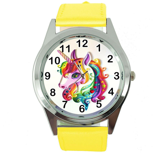 NEW UNICORN PONY YELLOW LEATHER FILM MOVIE FAIRY TALE GIRL TV STEEL WATCH UK E1