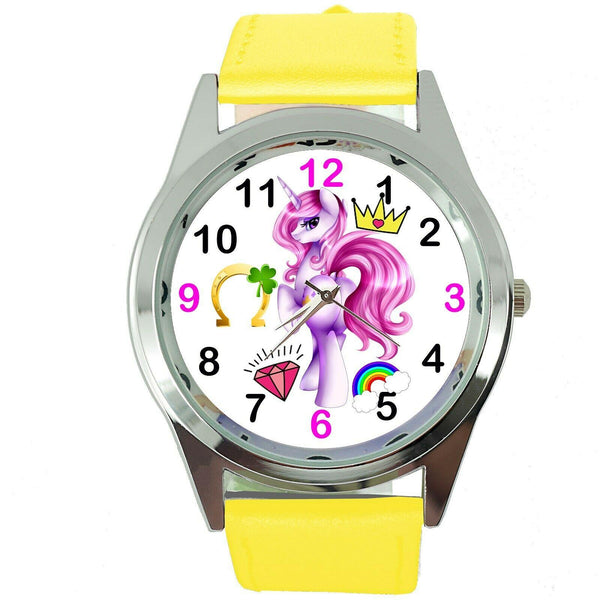 NEW UNICORN PONY YELLOW LEATHER FILM MOVIE FAIRY TALE GIRL TV STEEL WATCH UK E4