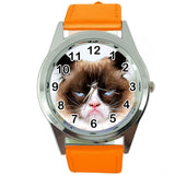 GRUMPY CAT PUSSY BAD DAY MOODY ANGRY KITTEN ORANGE LEATHER FUNNY STEEL WATCH