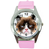 GRUMPY CAT PUSSY BAD DAY MOODY ANGRY KITTEN PINK LEATHER FUNNY STEEL WATCH