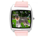 SCHNAUZER PUPPY DOG SZNAUCER PINK LEATHER QUARTZ STEEL PET WATCH UHR RELOJ
