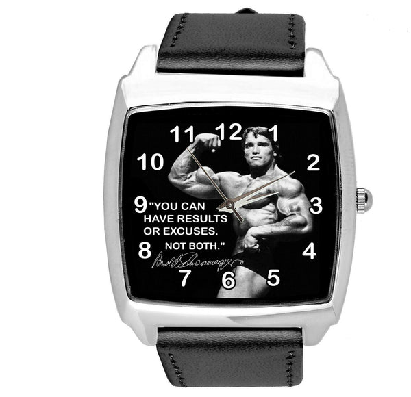 ARNOLD SCHWARZENEGER GYM SPORT BODYBUILDING MOTIVATION BLACK MUSCLE SQUARE WATCH