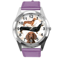 DACHSHUND SAUSAGE DOG PUPPY BADGER WEINER DOG LOVER PURPLE LEATHER QUARTZ WATCH