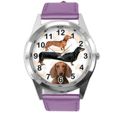 DACHSHUND SAUSAGE DOG PUPPY BADGER WEINER DOG LOVER PURPLE LEATHER QUARTZ WATCH