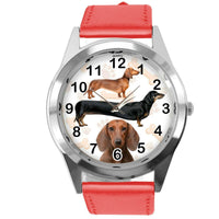 DACHSHUND SAUSAGE DOG PUPPY BADGER WEINER DOG LOVER RED LEATHER QUARTZ WATCH