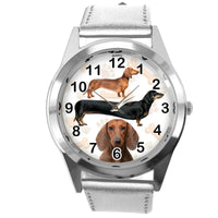 DACHSHUND SAUSAGE DOG PUPPY BADGER WEINER DOG LOVER SILVER LEATHER QUARTZ WATCH