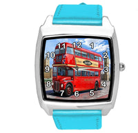 BLUE LEATHER LONDON BUS BRIDGE BIG BEN BRITAIN souvenir GIFT DVD SQUARE UK WATCH