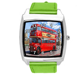 GREEN LEATHER LONDON BUS BRIDGE BIG BEN BRITAIN souvenir GIFT DVD SQUARE WATCH