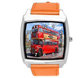 ORANGE LEATHER LONDON BUS BRIDGE BIG BEN BRITAIN souvenir GIFT DVD SQUARE WATCH