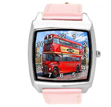 PINK LEATHER LONDON BUS BRIDGE BIG BEN BRITAIN souvenir GIFT DVD SQUARE UK WATCH