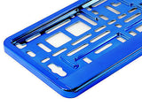 SUPER CHROME BLUE Car Number Plate Surround Holder FOR ANY CAR TRUCK VAN TRAILER