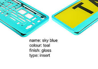 SUPER CHROME SKY BLUE TEAL Car Number Plate Surround Holder FOR ANY CAR OR VAN
