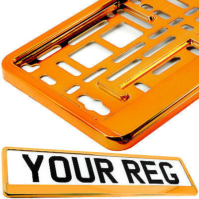 SUPER CHROME ORANGE Car Number Plate Surround Holder FOR ANY CAR VAN TRAILER