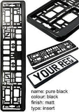 2X PURE BLACK Car Number Plate Surround Holder FOR ANY CAR VAN TRAILER TUNING