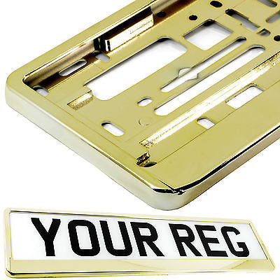 SUPER CHROME LIGHT GOLD Car Number Plate Surround Holder FOR ANY CAR VAN TRAILER