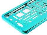 SUPER CHROME SKY BLUE TEAL Car Number Plate Surround Holder FOR ANY CAR OR VAN