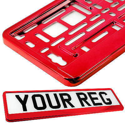 SUPER CHROME RED Car Number Plate Surround Holder FOR ANY CAR, TRUCK VAN TRAILER