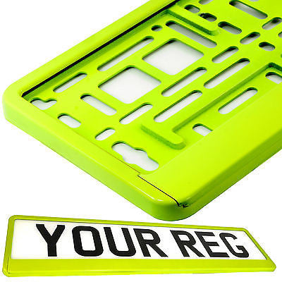 NEON YELLOW HIGHLIGHTER Car Number Plate Surround Holder FOR ANY CAR VAN TRAILER