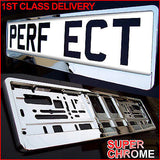2 X NEW SUPER CHROME NUMBER PLATE TWO SURROUNDS HOLDERS FRAMES PAIR FOR CAR