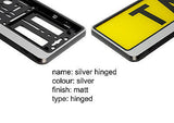 SILVER HINGED Car Number Plate Surround Holder FOR ANY CAR, TRUCK VAN TRAILER