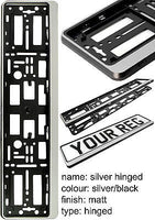 SILVER HINGED Car Number Plate Surround Holder FOR ANY CAR, TRUCK VAN TRAILER