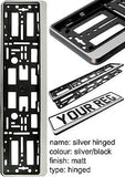 SILVER HINGED Car Number Plate Surround Holder FOR ANY CAR, TRUCK VAN TRAILER