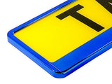SUPER CHROME BLUE Car Number Plate Surround Holder FOR ANY CAR TRUCK VAN TRAILER