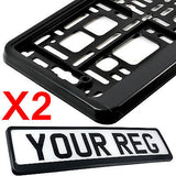 2X PURE BLACK Car Number Plate Surround Holder FOR ANY CAR VAN TRAILER TUNING