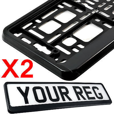 2X PURE BLACK Car Number Plate Surround Holder FOR ANY CAR VAN TRAILER TUNING