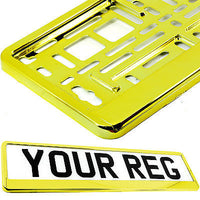 SUPER CHROME GOLD Car Number Plate Surround Holder FOR ANY CAR TRUCK VAN TRAILER