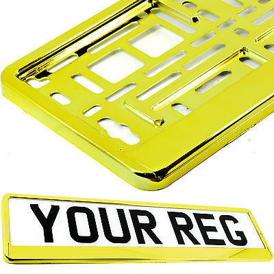 SUPER CHROME GOLD Car Number Plate Surround Holder FOR ANY CAR TRUCK VAN TRAILER