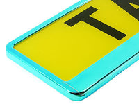 SUPER CHROME SKY BLUE TEAL Car Number Plate Surround Holder FOR ANY CAR OR VAN