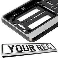 SILVER HINGED Car Number Plate Surround Holder FOR ANY CAR, TRUCK VAN TRAILER