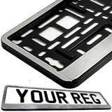 STAINLESS STEEL EFFECT FRONT Car Number Plate Surround Holder FOR ANY CAR VAN