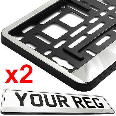 2x CHROME FRONT Car Number Plate Surround Holder FOR ANY CAR TRUCK VAN TRAILER
