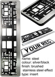 2x CAR NUMBER PLATE HOLDER WITH CUSTOMISED TEXT OR DESIGN FOR ANY CAR BUSINESS WEDDING ADVERT