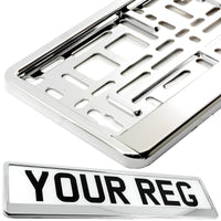 2x CAR NUMBER PLATE HOLDER WITH CUSTOMISED TEXT OR DESIGN FOR ANY CAR BUSINESS WEDDING ADVERT