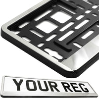 2x CAR NUMBER PLATE HOLDER WITH CUSTOMISED TEXT OR DESIGN FOR ANY CAR BUSINESS WEDDING ADVERT