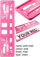 2x CAR NUMBER PLATE HOLDER WITH CUSTOMISED TEXT OR DESIGN FOR ANY CAR BUSINESS WEDDING ADVERT