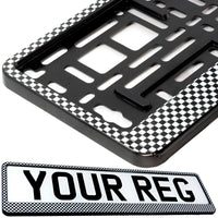 2x CAR NUMBER PLATE HOLDER WITH CUSTOMISED TEXT OR DESIGN FOR ANY CAR BUSINESS WEDDING ADVERT