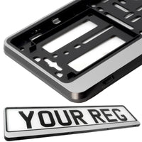 2x CAR NUMBER PLATE HOLDER WITH CUSTOMISED TEXT OR DESIGN FOR ANY CAR BUSINESS WEDDING ADVERT